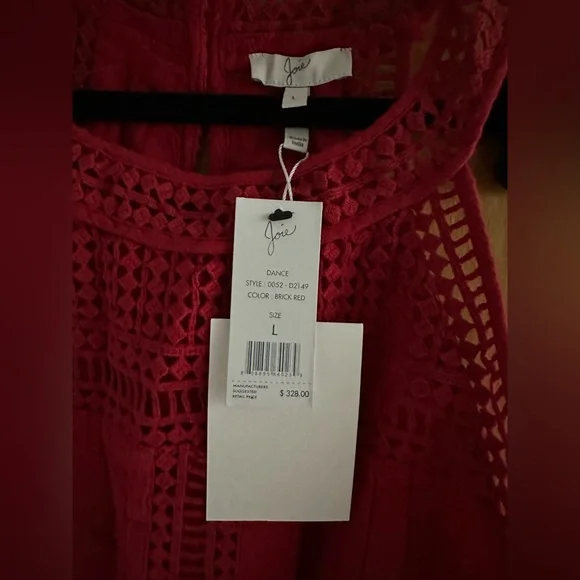 Joie red gauze, embroidered, midi dress, size large, NWT - Picture 8 of 12